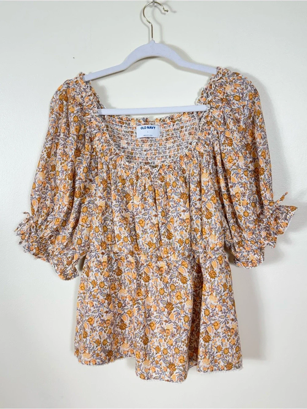 Old Navy Floral Peasant Blouse Top Large Cottage Prairie Bohemian Puff Sleeves